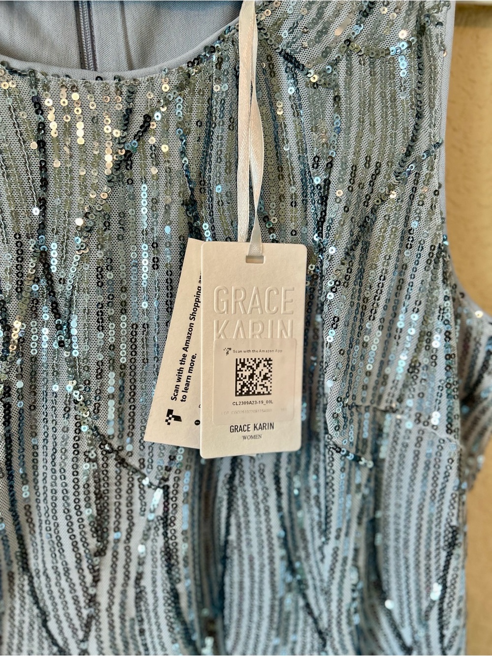 NWT Grace Karin Blue Sequin Sheath Dress in Light Blue Midi Party Size L Chic - Picture 4 of 9